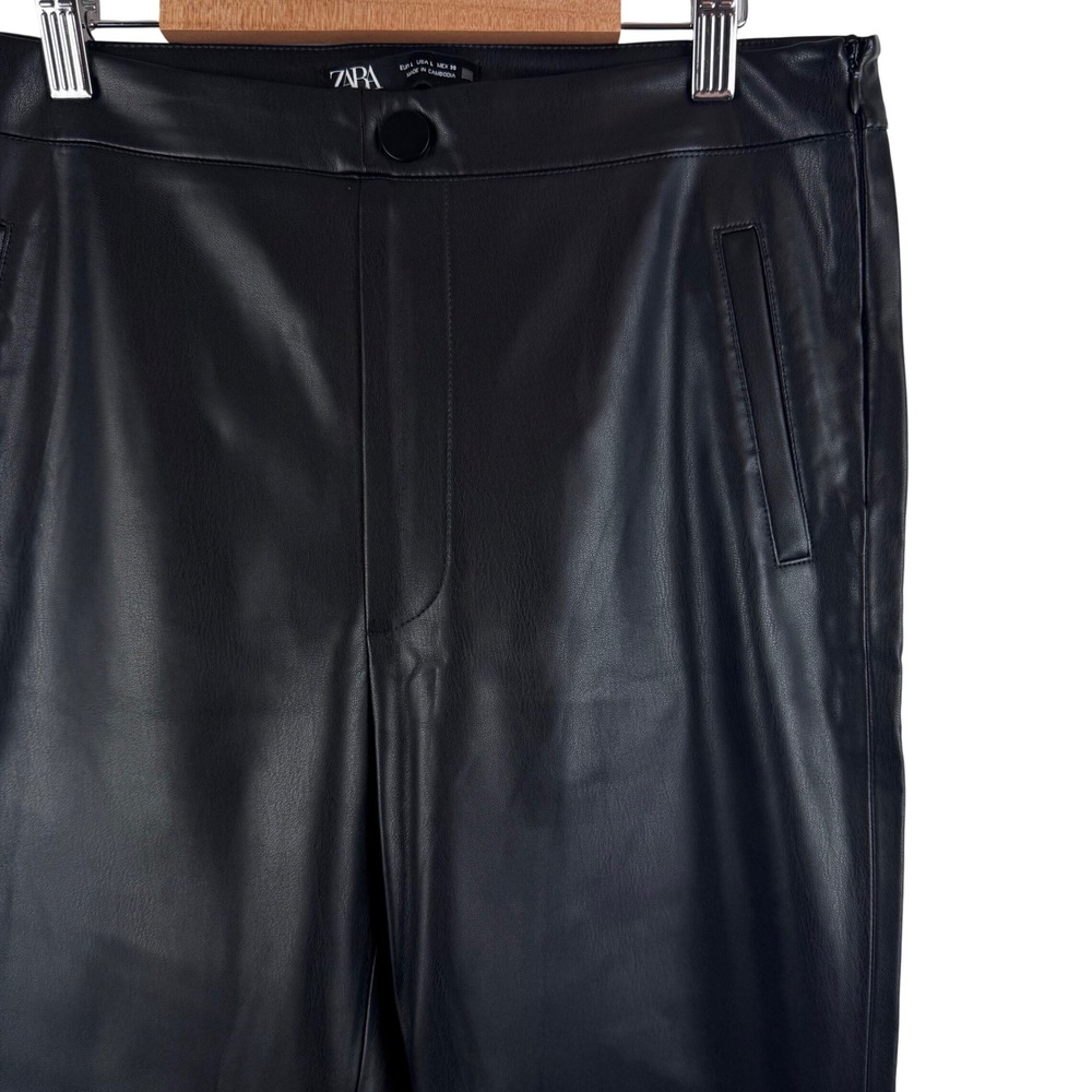 Zara Leggings Womens Large Black Faux Leather High Rise Side Zip Ankle Zips